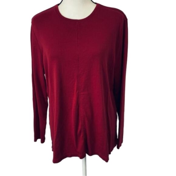 J.Jill Pima Crew Neck High - Low Burgundy Tee Size XL #1523 - Picture 1 of 9